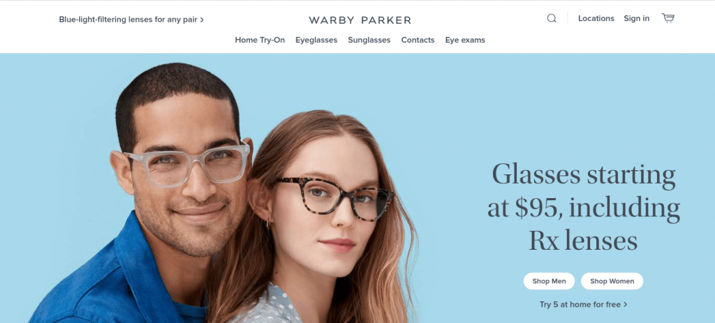 warby parker açılış sayfası